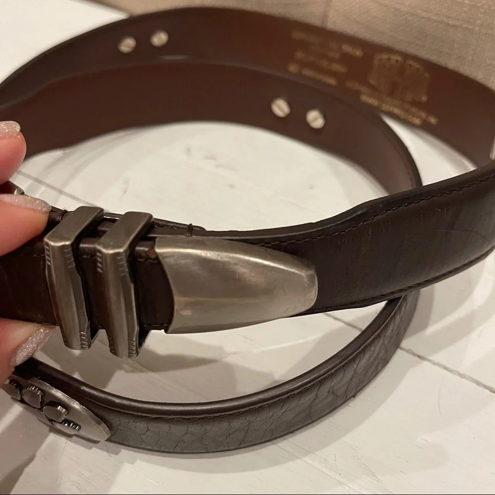 Zero-pro Genuine Grain Leather Brown Paw Print Emblem Belt